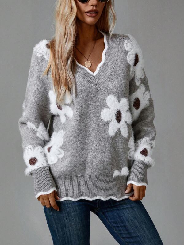 Lukas | Klassischer V-Neck Pullover mit Blumenmuster