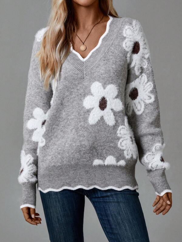 Lukas | Klassischer V-Neck Pullover mit Blumenmuster