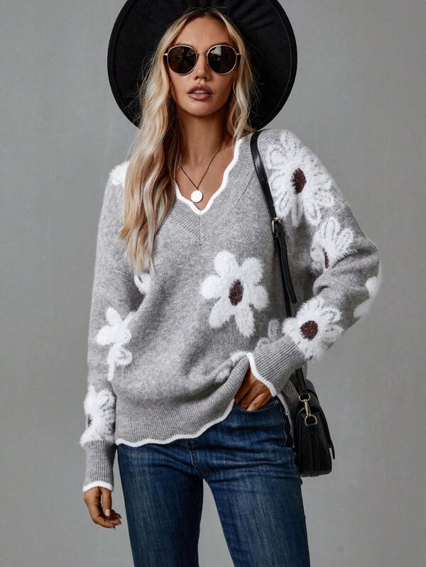 Lukas | Klassischer V-Neck Pullover mit Blumenmuster