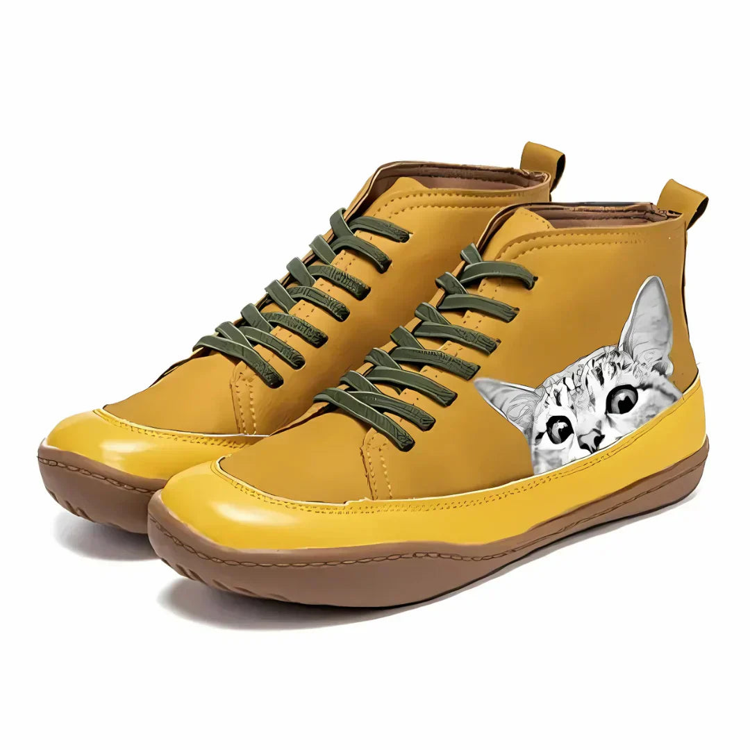 Anna | Bequeme Leder-Stiefeletten mit Katzen-Akzenten
