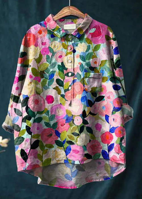 Clara | Bluse aus Leinen-Baumwolle mit Blumenprint