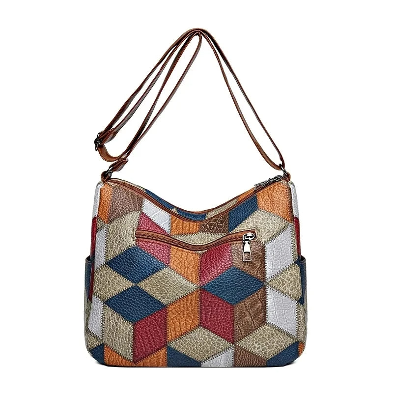 Clara | Stylische Patchwork-Tasche aus veganem Leder