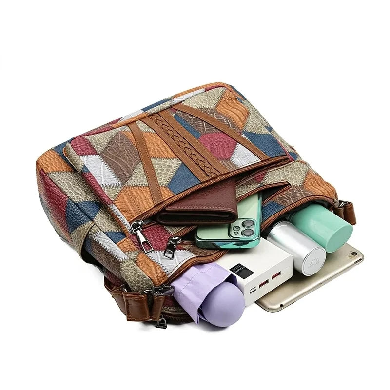 Clara | Stylische Patchwork-Tasche aus veganem Leder
