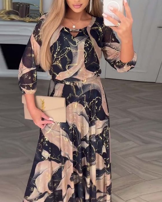 Amelie | Trendiges Damenkleid mit Muster und Dreiviertelärmeln