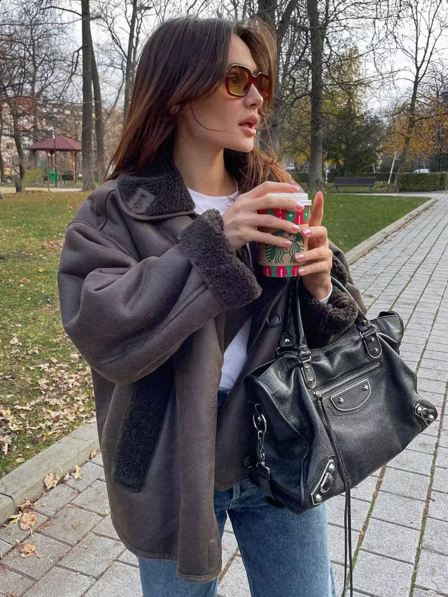 Emilia | Trendige Lederjacke mit lockerem Schnitt