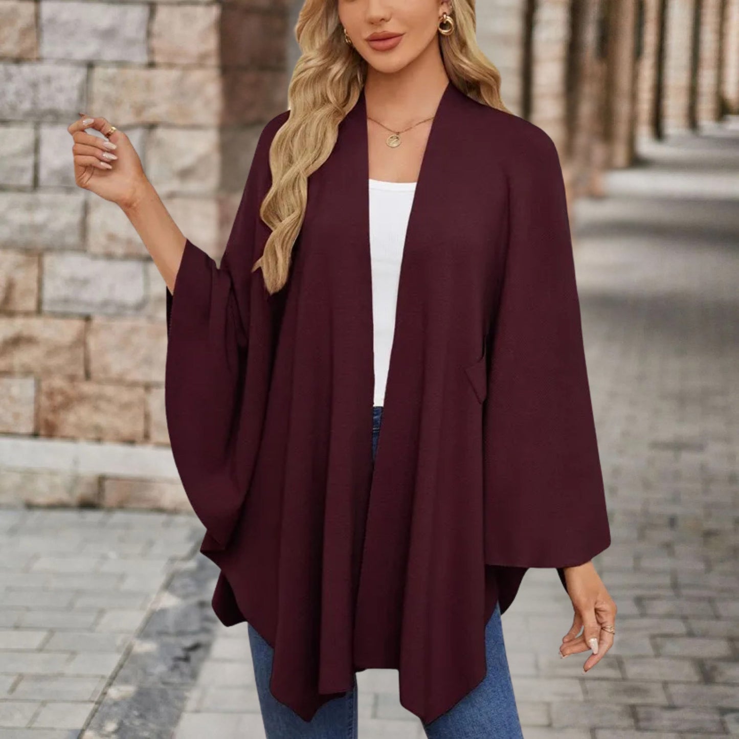 Elena | Klassischer Poncho Damen warm und elegant