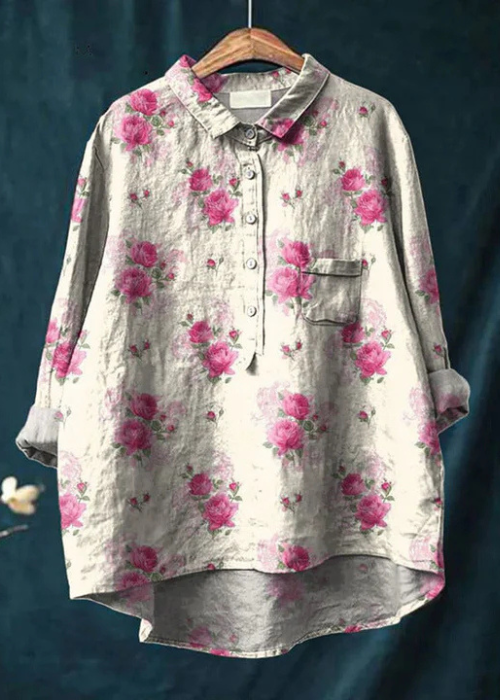 Clara | Bluse aus Leinen-Baumwolle mit Blumenprint