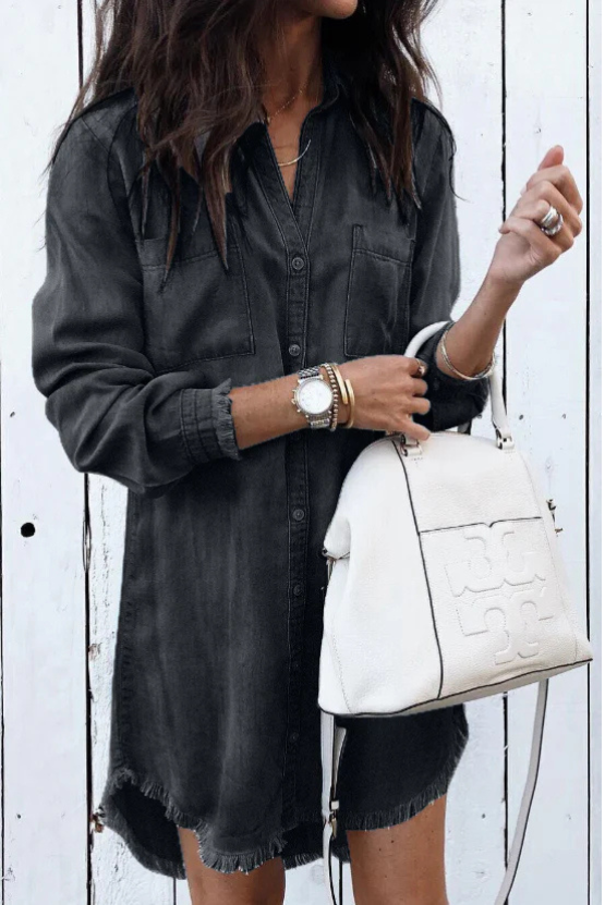 Mira | Hemdkleid aus gewaschenem Denim-Look