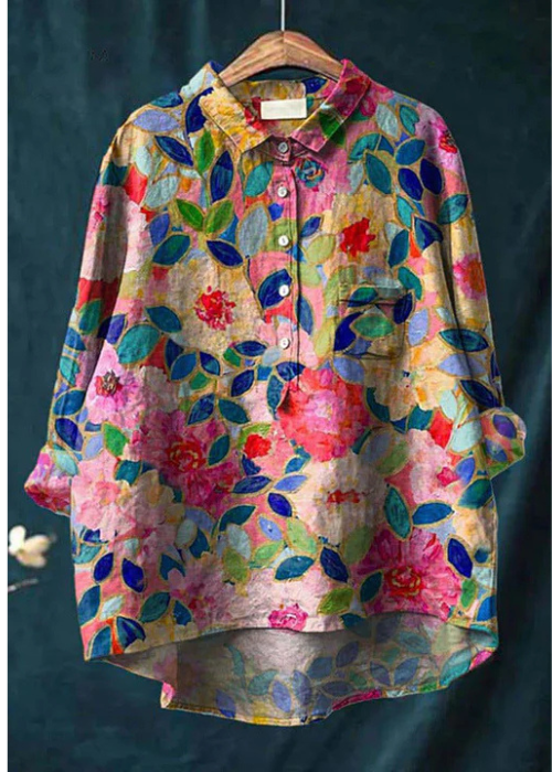 Clara | Bluse aus Leinen-Baumwolle mit Blumenprint