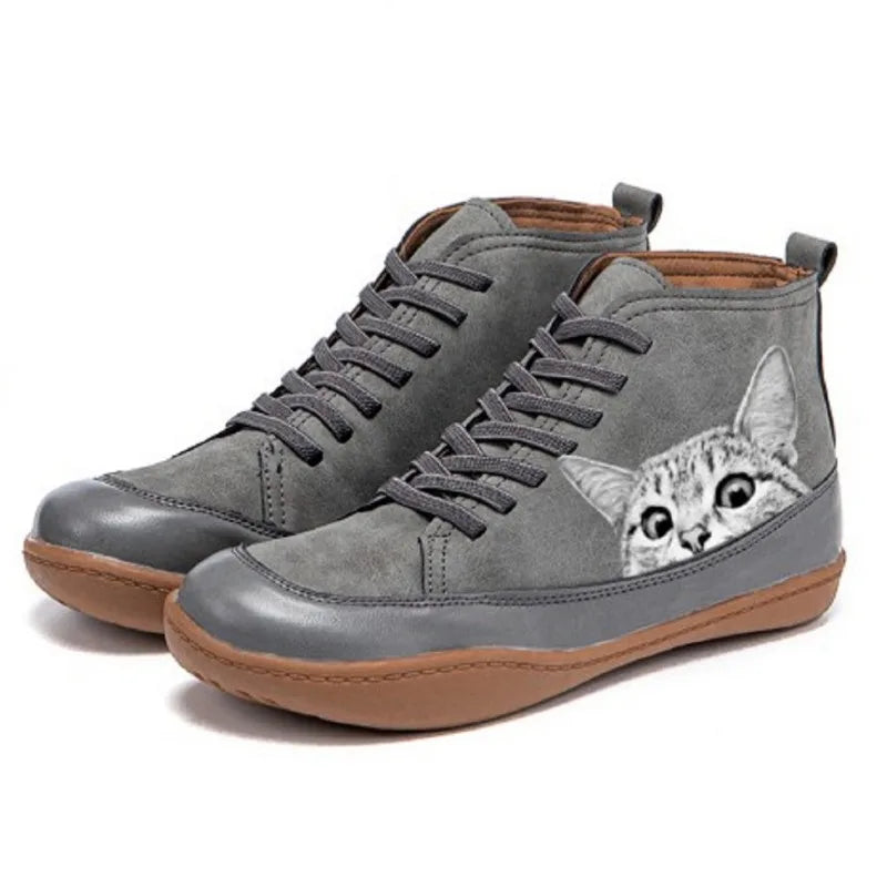 Anna | Bequeme Leder-Stiefeletten mit Katzen-Akzenten