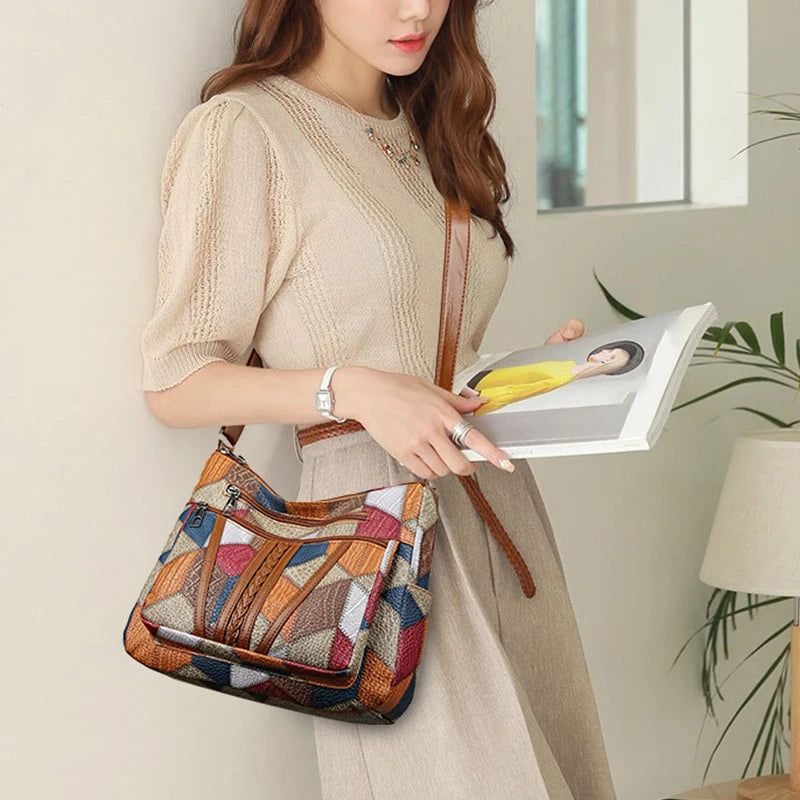 Clara | Stylische Patchwork-Tasche aus veganem Leder
