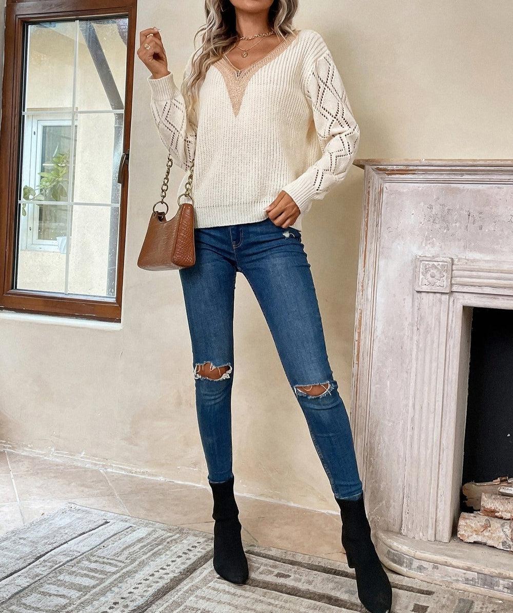 Leonie | Zeitloser Pullover mit kontrastierendem Farbblock