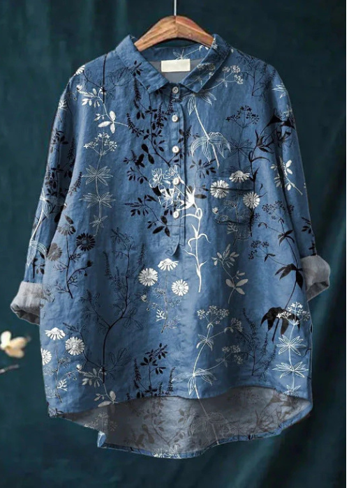 Clara | Bluse aus Leinen-Baumwolle mit Blumenprint