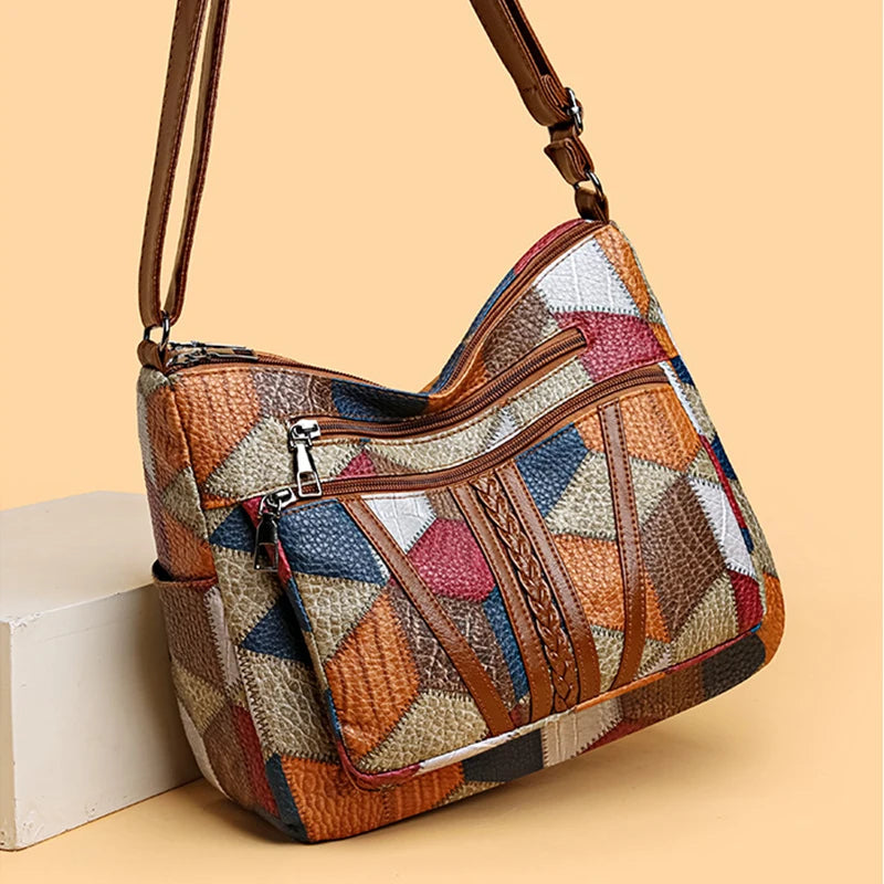 Clara | Stylische Patchwork-Tasche aus veganem Leder