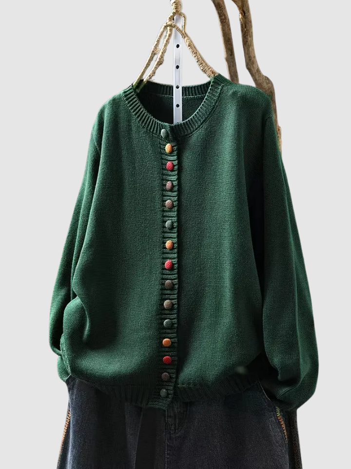 Clara | Feine Strickjacke mit farbigen Knopfdetails