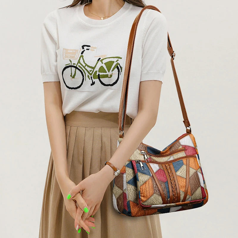 Clara | Stylische Patchwork-Tasche aus veganem Leder