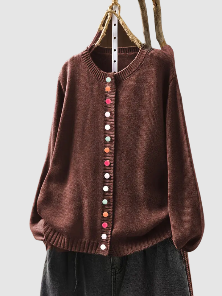 Clara | Feine Strickjacke mit farbigen Knopfdetails