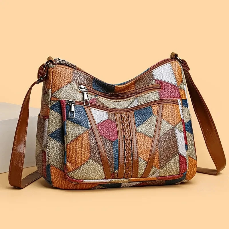 Clara | Stylische Patchwork-Tasche aus veganem Leder