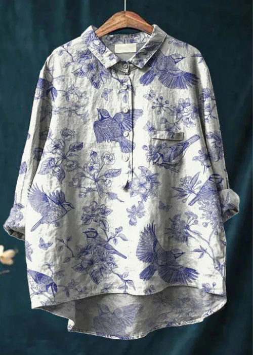 Clara | Bluse aus Leinen-Baumwolle mit Blumenprint