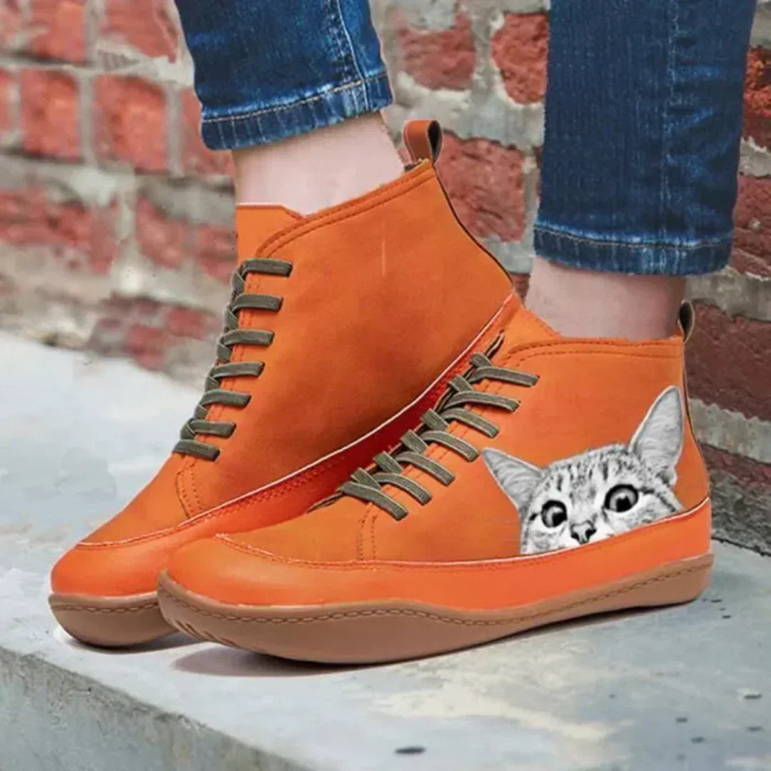Anna | Bequeme Leder-Stiefeletten mit Katzen-Akzenten
