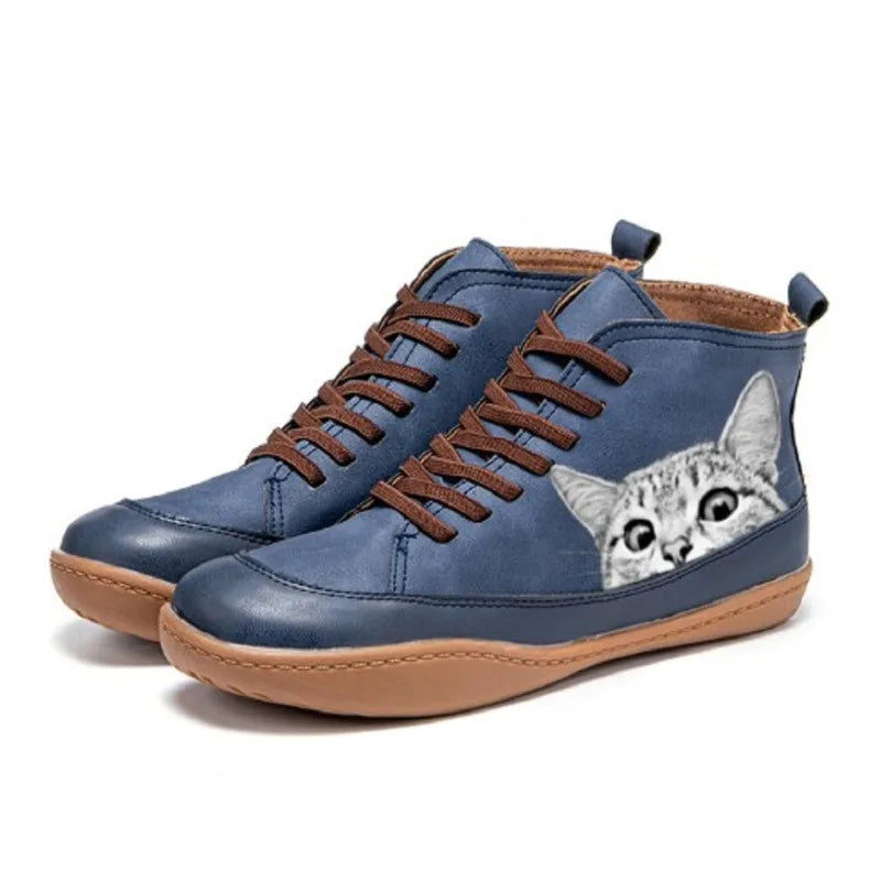 Anna | Bequeme Leder-Stiefeletten mit Katzen-Akzenten