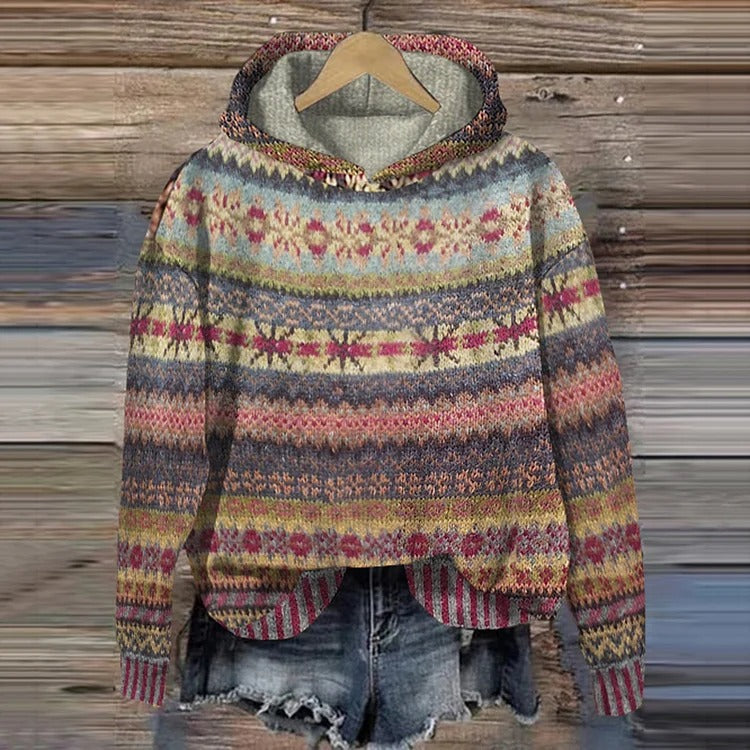 Marie | Damen Pullover mit Kapuze im trendigen Retro-Design