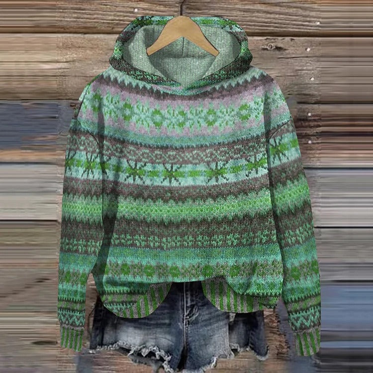 Marie | Damen Pullover mit Kapuze im trendigen Retro-Design