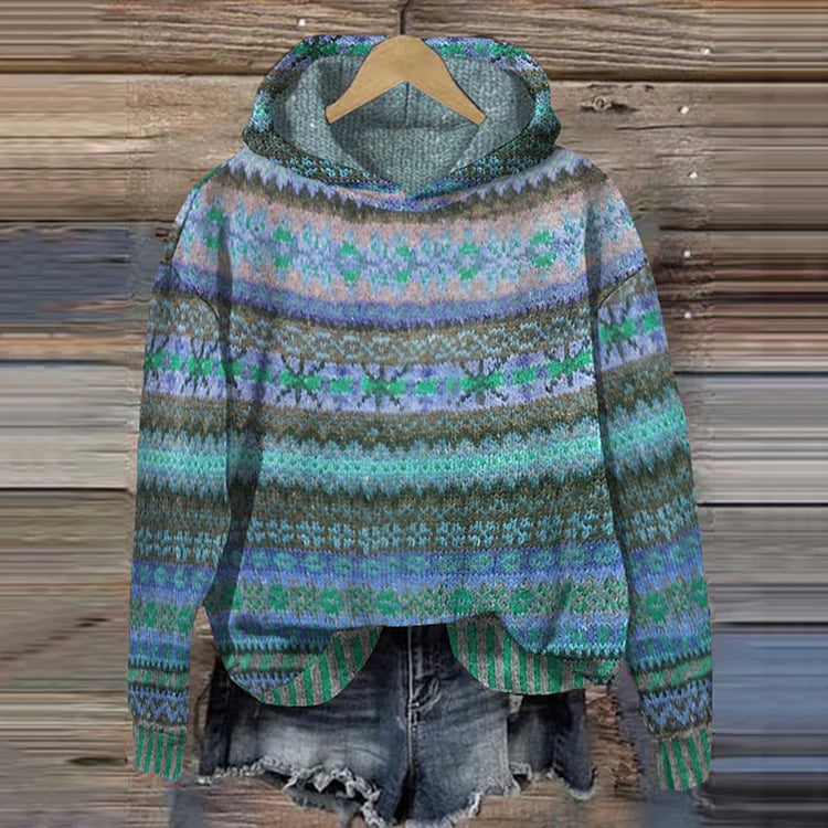 Marie | Damen Pullover mit Kapuze im trendigen Retro-Design