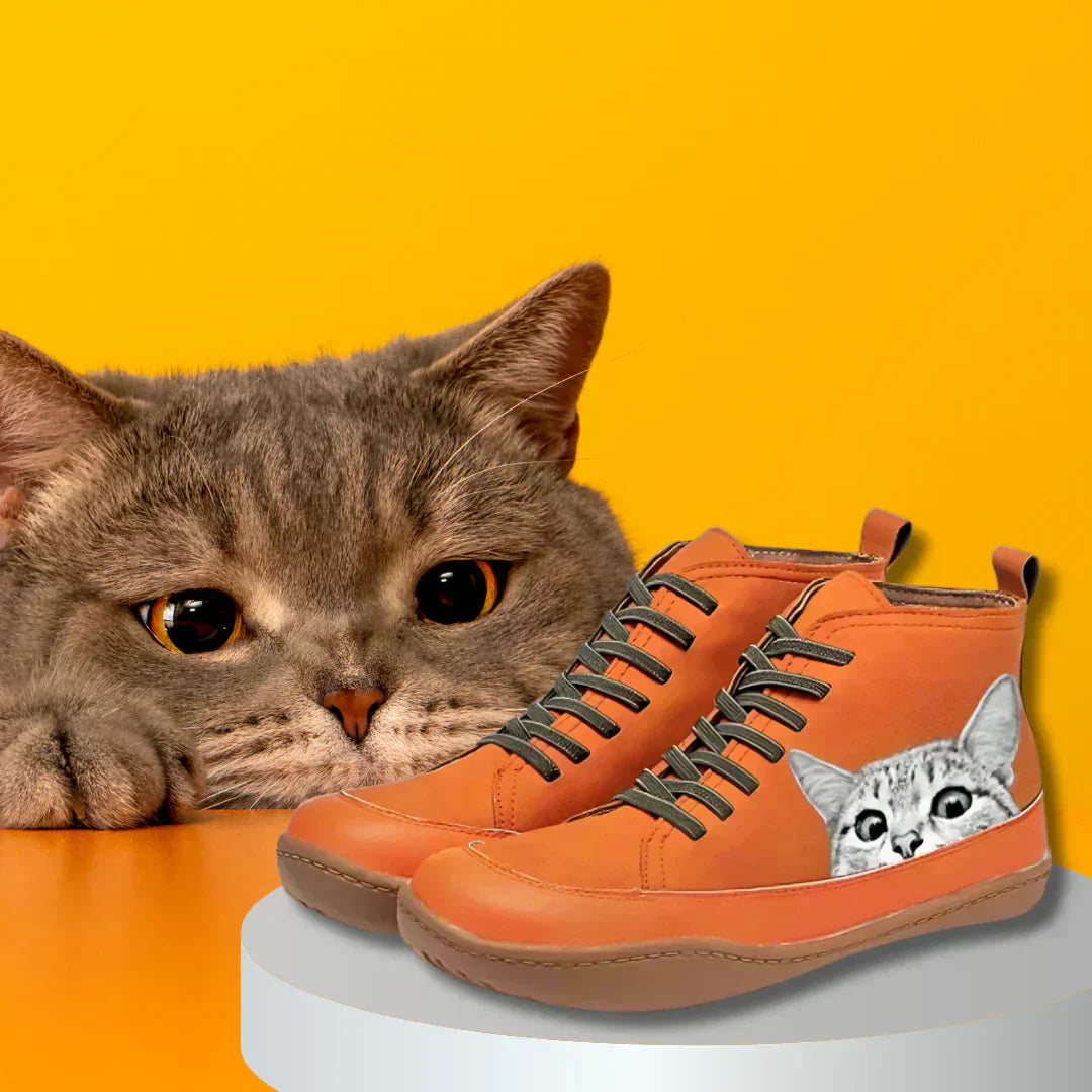 Anna | Bequeme Leder-Stiefeletten mit Katzen-Akzenten