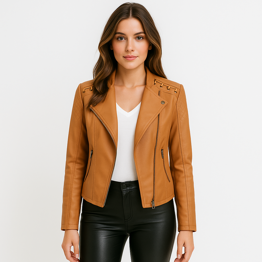 Marlene | Stylische kurze Biker-Lederjacke für Damen