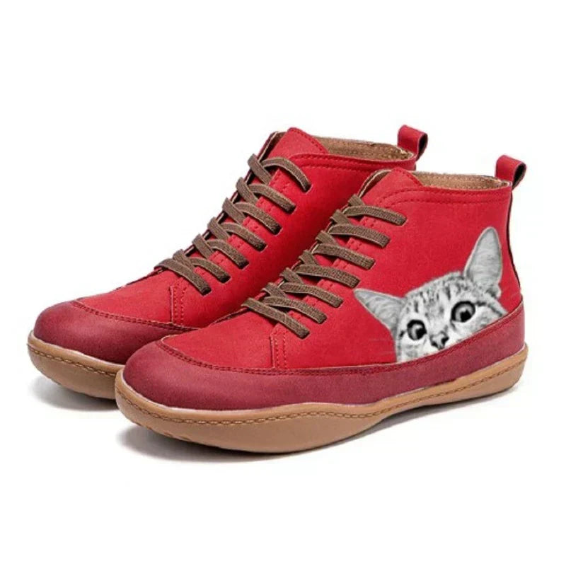 Anna | Bequeme Leder-Stiefeletten mit Katzen-Akzenten
