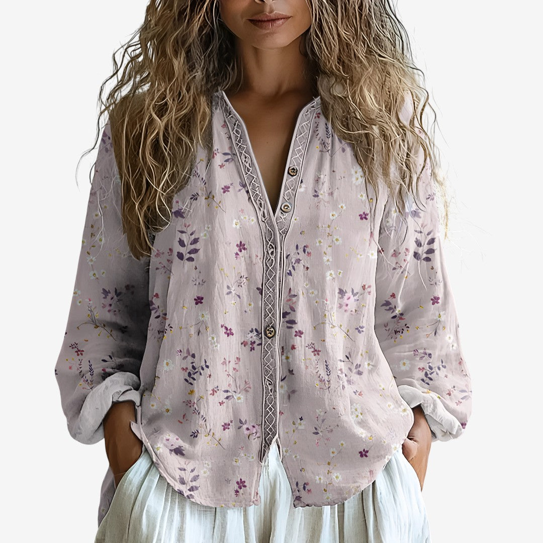 Nora | Feminine Damenbluse mit stilvollem Blattmuster
