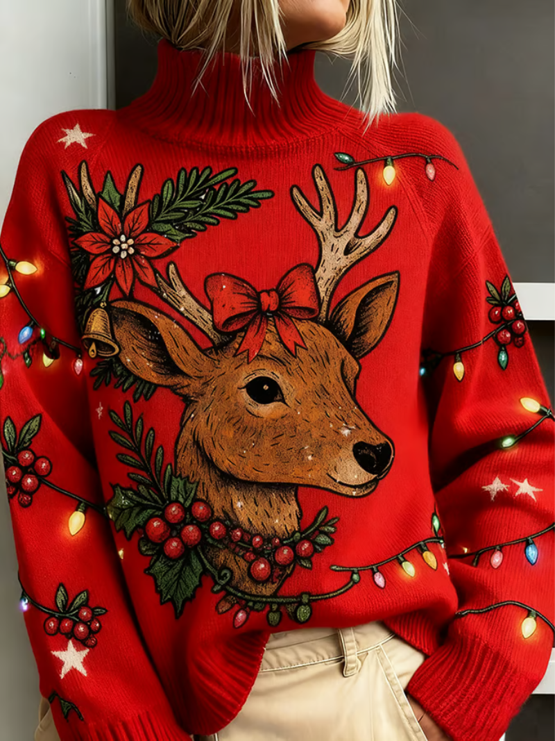 Rina | Damen Pullover Weihnachten Mit Hirsch & Festlicher Optik