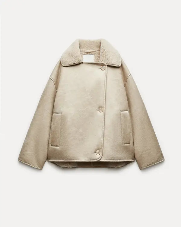 Clara | Damenmantel warm gefüttert aus Kunstfell & Leder