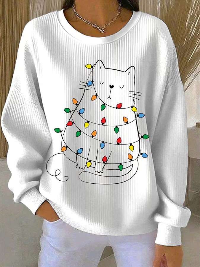 Clara | Damen Pullover Weihnachten Mit Katzenprint Kreativ