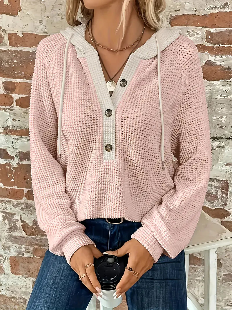 Saskia | Bequemer Langarm-Hoodie mit Knopfleiste & Zugband