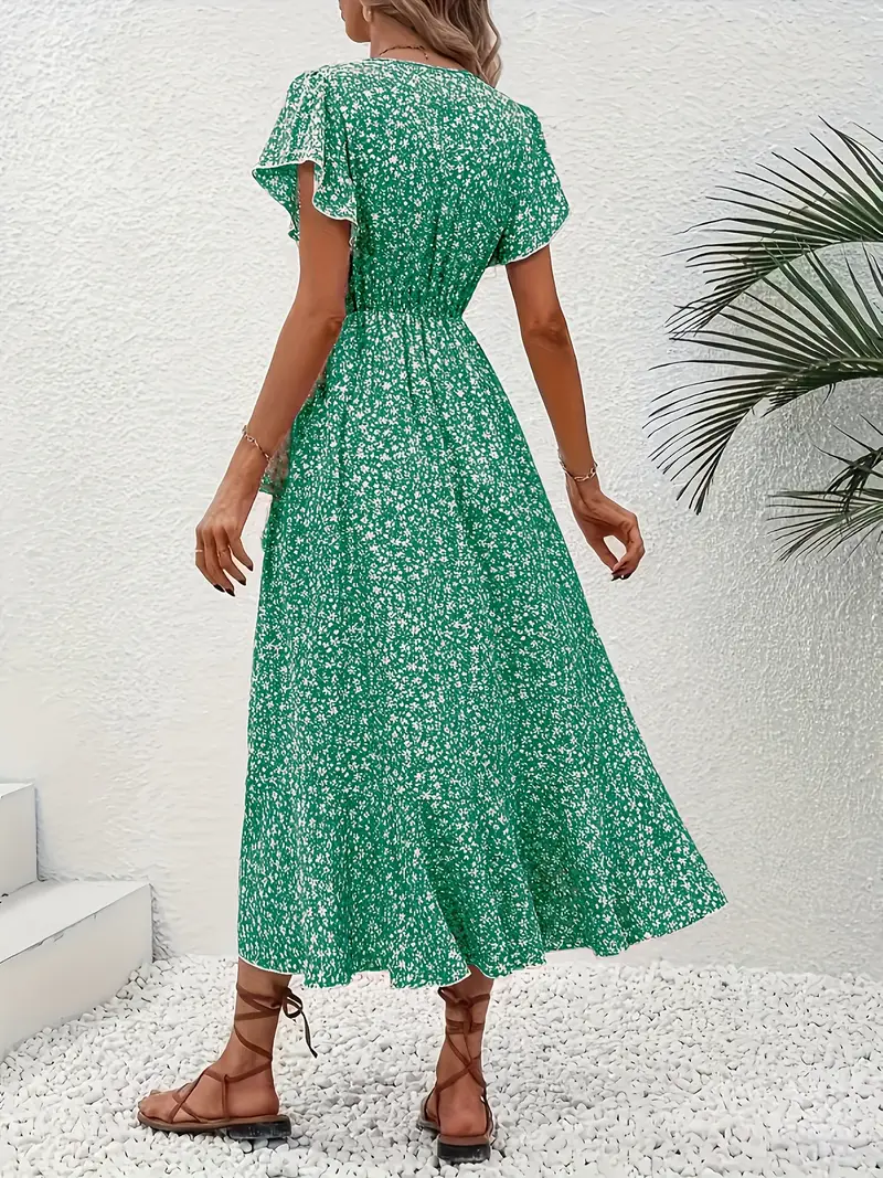 Hannah | V-Ausschnitt Wickel Kleid Rüschen