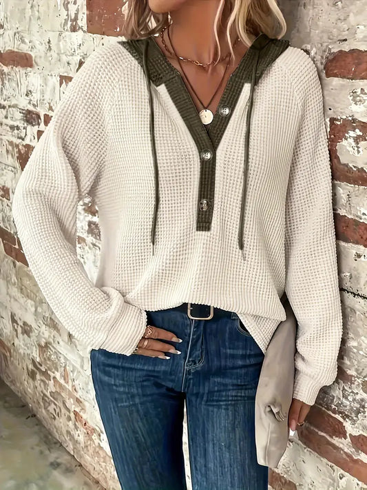 Saskia | Bequemer Langarm-Hoodie mit Knopfleiste & Zugband