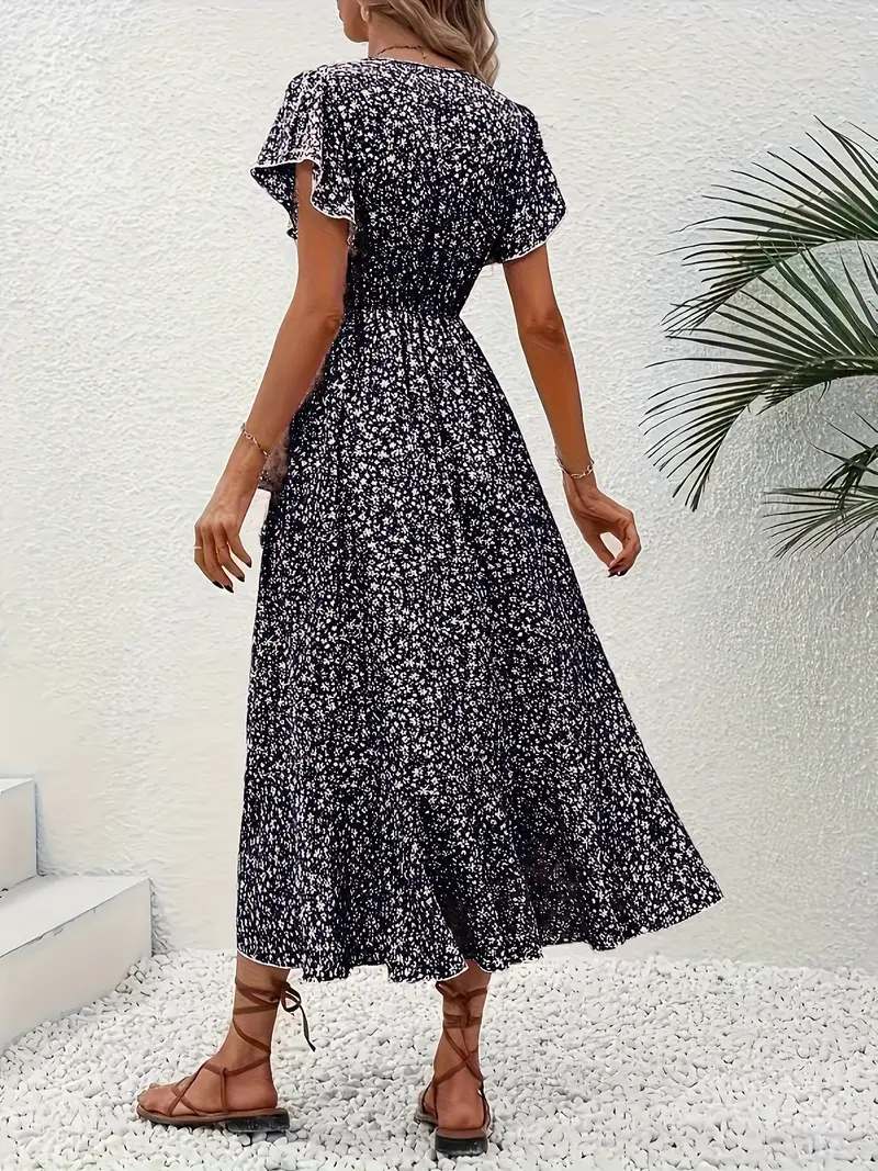 Hannah | V-Ausschnitt Wickel Kleid Rüschen