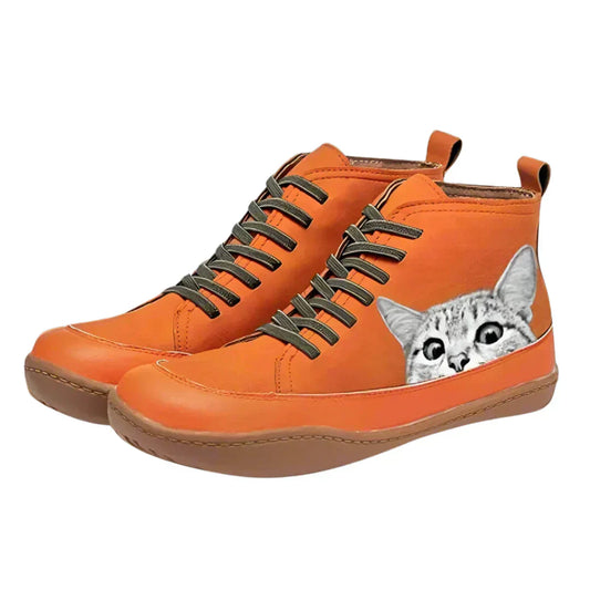 Anna | Bequeme Leder-Stiefeletten mit Katzen-Akzenten