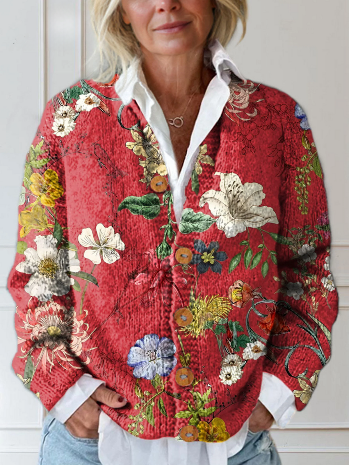 Paula | Damenjacke mit Vintage-Blumenprint im Strickstil