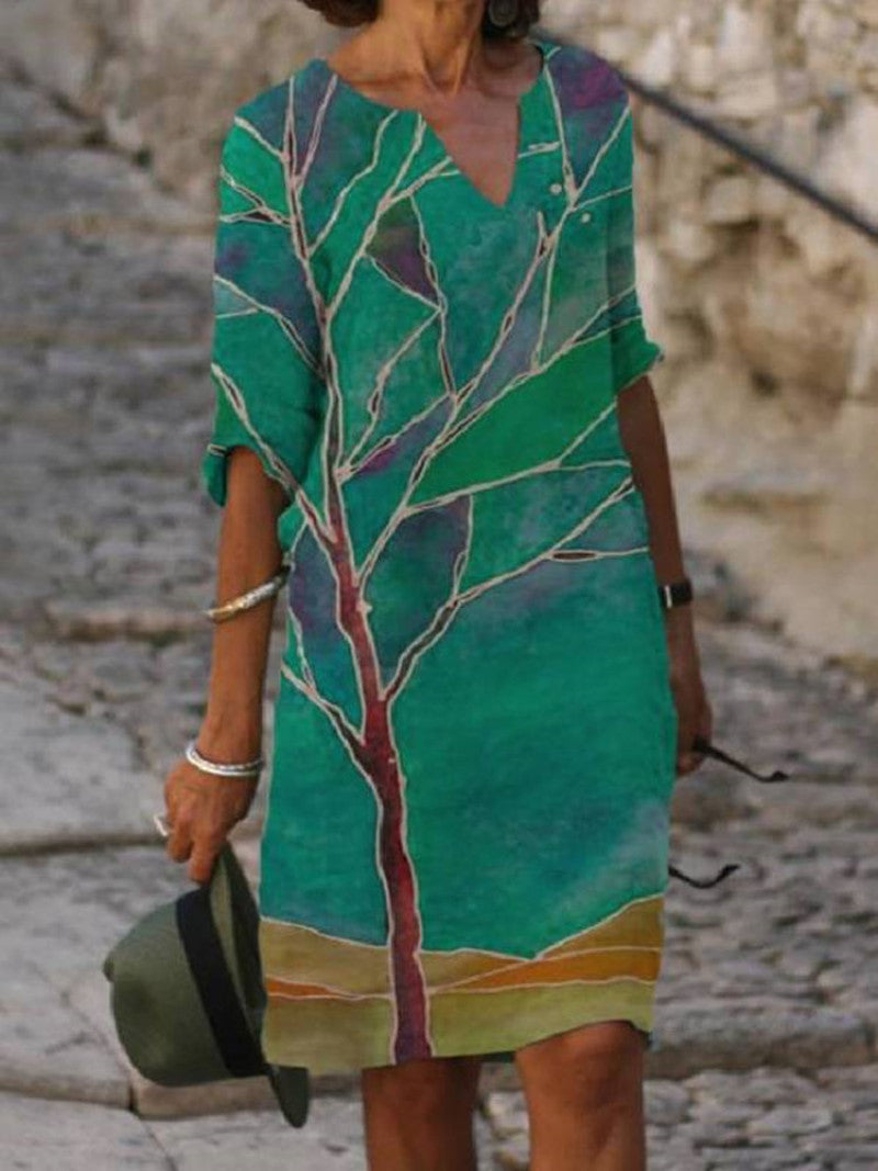 Nina | Damen Leinenkleid locker und sommerlich bedruckt