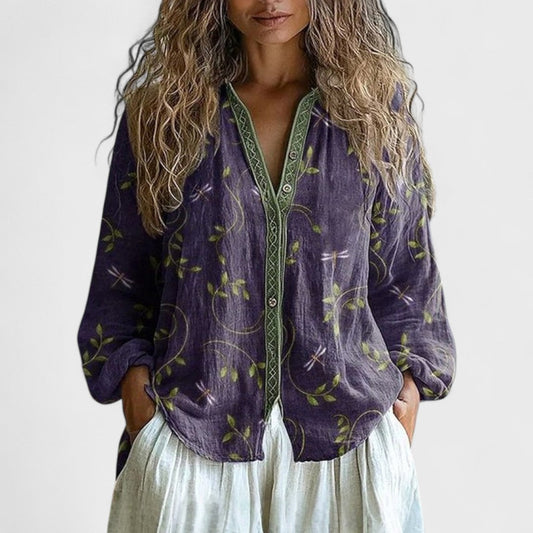 Hannah | Retro Blattprint Bluse Für Damen Modern
