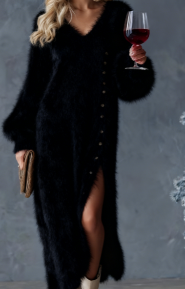 Sophie | Damen Strickkleid Mit Feinem Seitenschlitz Look