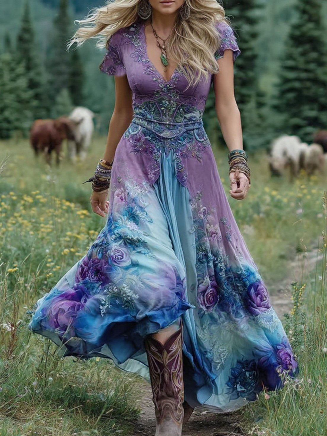 Sophie | Damen Maxikleid bunt fließend und elegant
