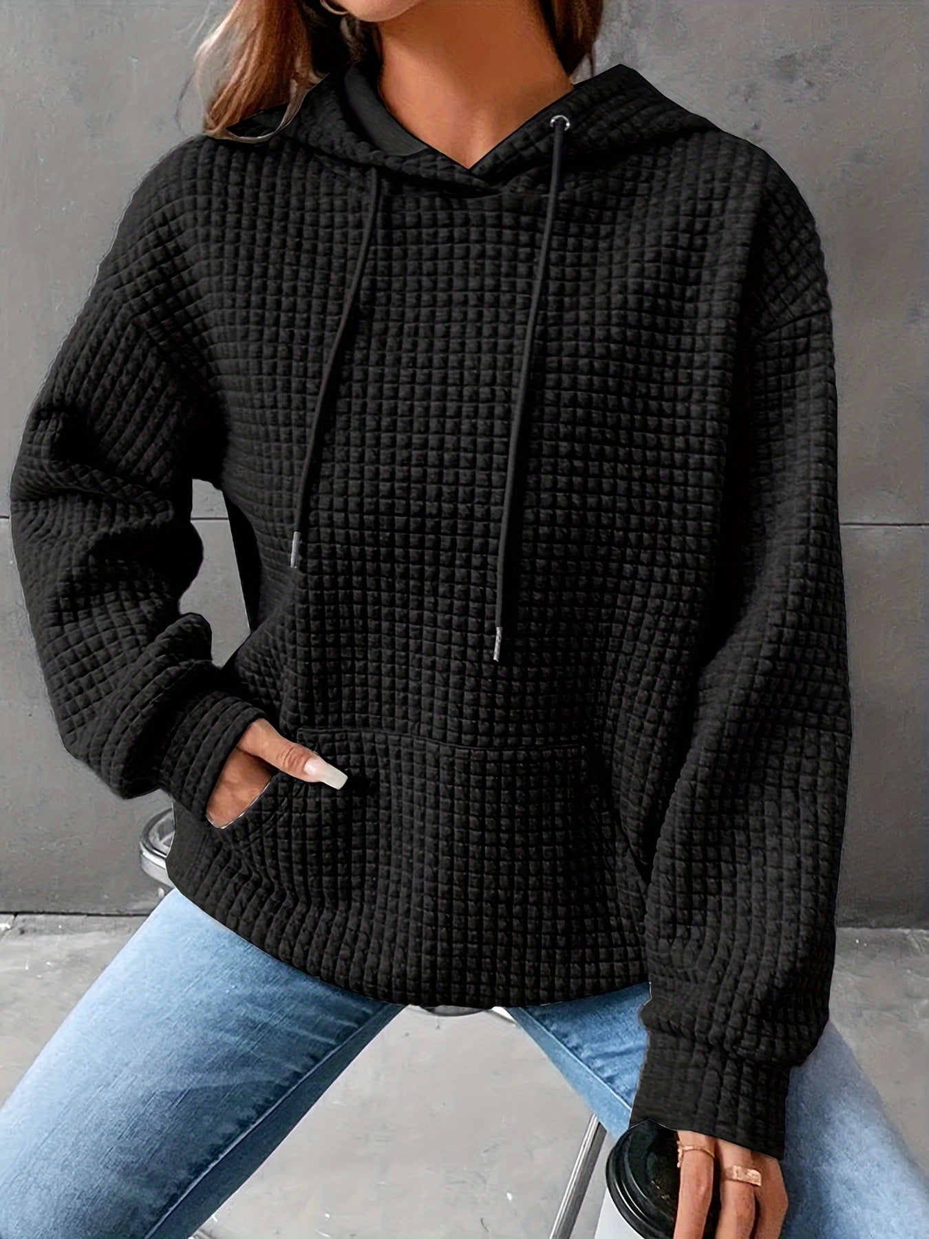 Mila | Waffelstrick Kapuzenpullover Damen
