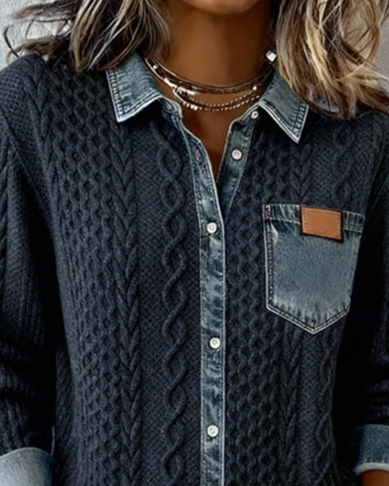 Sophie | Chic gestricktes Shirt Damen mit Denim-Details