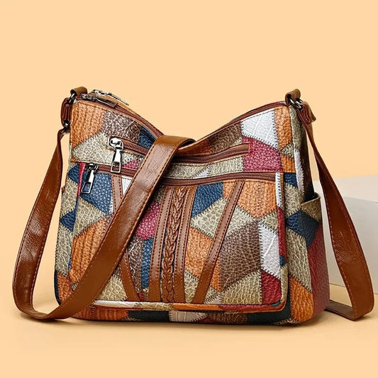 Clara | Stylische Patchwork-Tasche aus veganem Leder