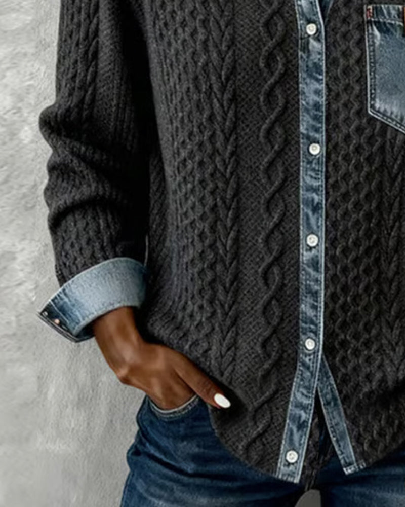 Sophie | Chic gestricktes Shirt Damen mit Denim-Details
