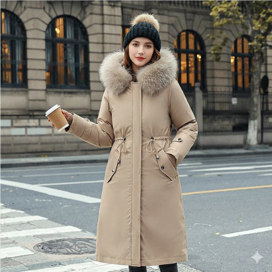 Nora | Trendige Damenjacke mit warmer Kapuze und Pelz